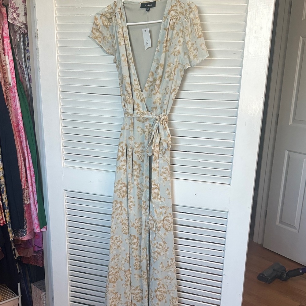 Aakaa light blue/light gold Floral Maxi Dress